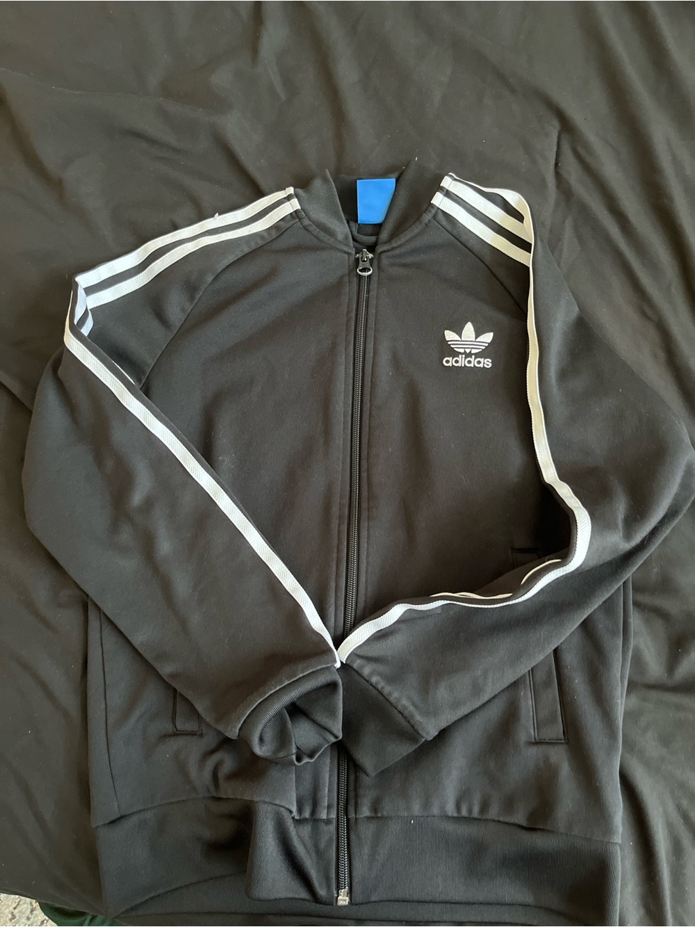 adidas Black Track Jacket with White Stripe Detailing